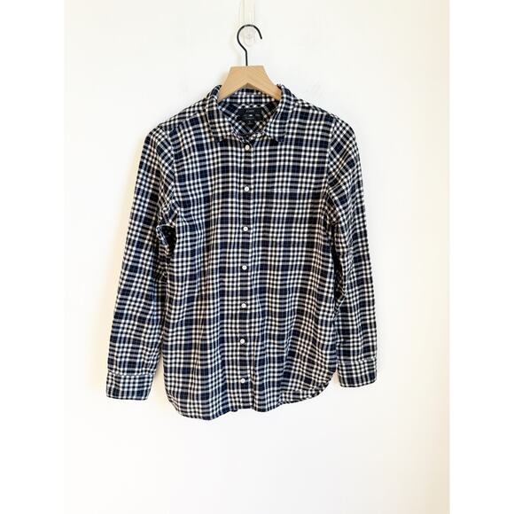 J. CREW Classic-fit boy shirt in frost plaid flannel black white Blue Size 8 - Picture 2 of 3